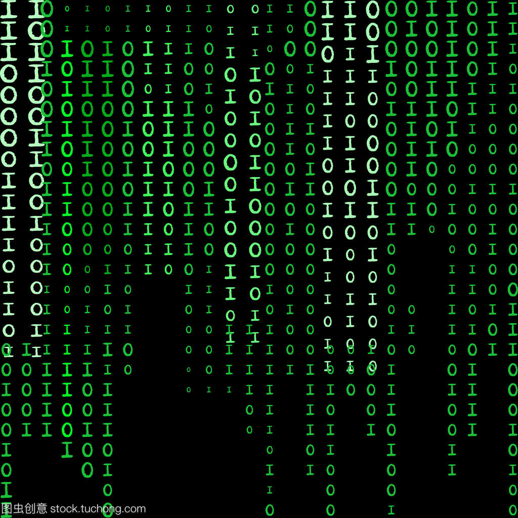 绿色的颜色代码流发光在屏幕上。矢量背景