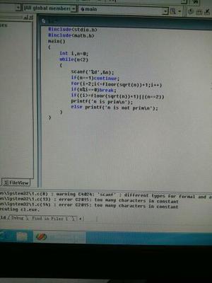 从键盘输入一整数,判断它是否为素数。 这个程序有两个错误,应该怎么改